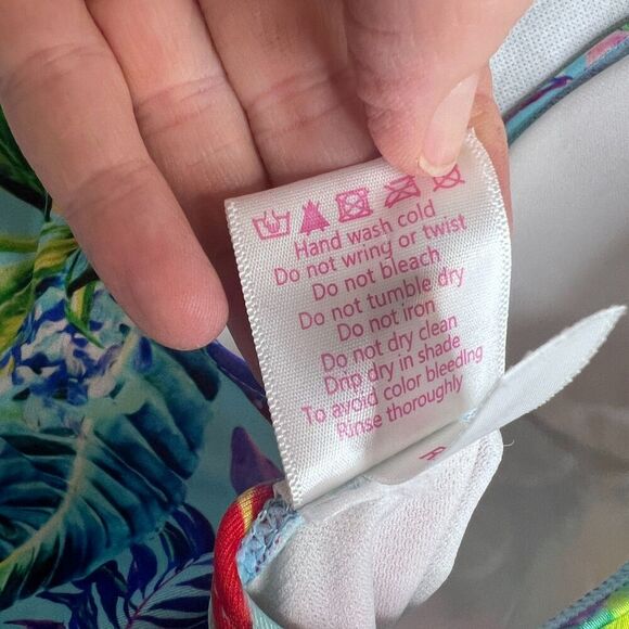 Stylish Swimwear Triangle Top Tie Side Tropical Pattern Deep V Swimsuit Sz LG - Picture 9 of 10